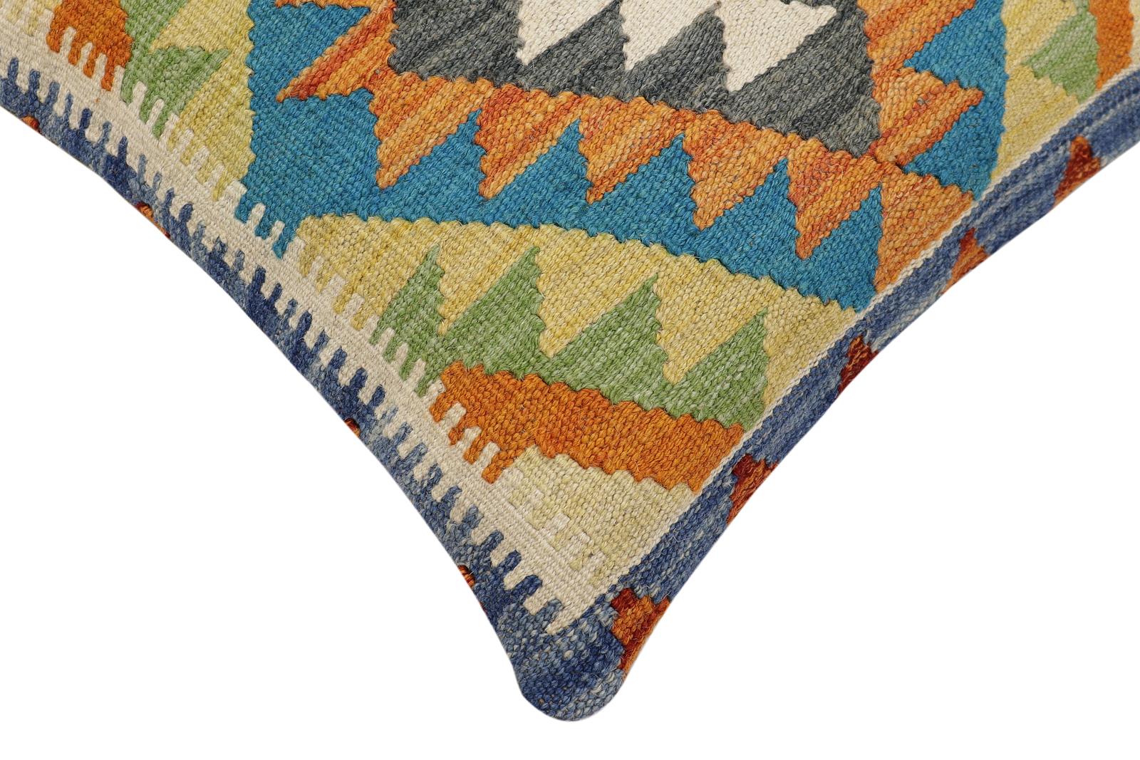 handmade Traditional Pillow Rust Blue Hand-Woven SQUARE 100% WOOL Hand woven turkish pillow2 x 2