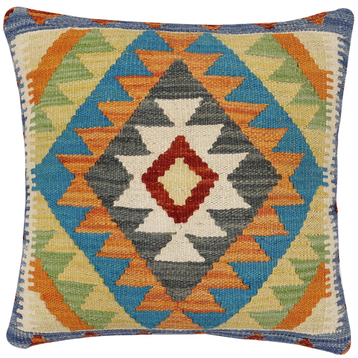 handmade Traditional Pillow Rust Blue Hand-Woven SQUARE 100% WOOL Hand woven turkish pillow2 x 2