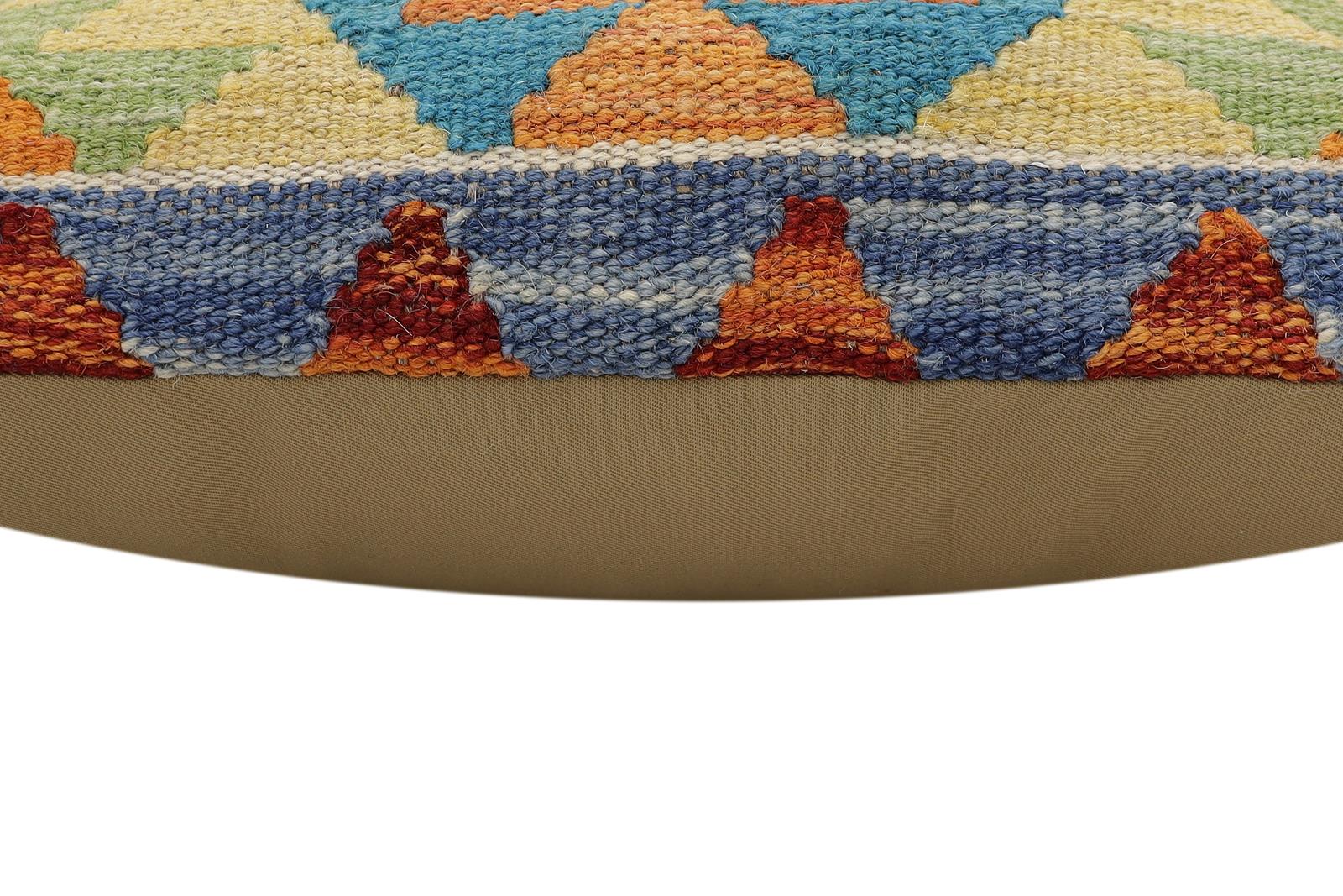 handmade Traditional Pillow Rust Blue Hand-Woven SQUARE 100% WOOL Hand woven turkish pillow2 x 2