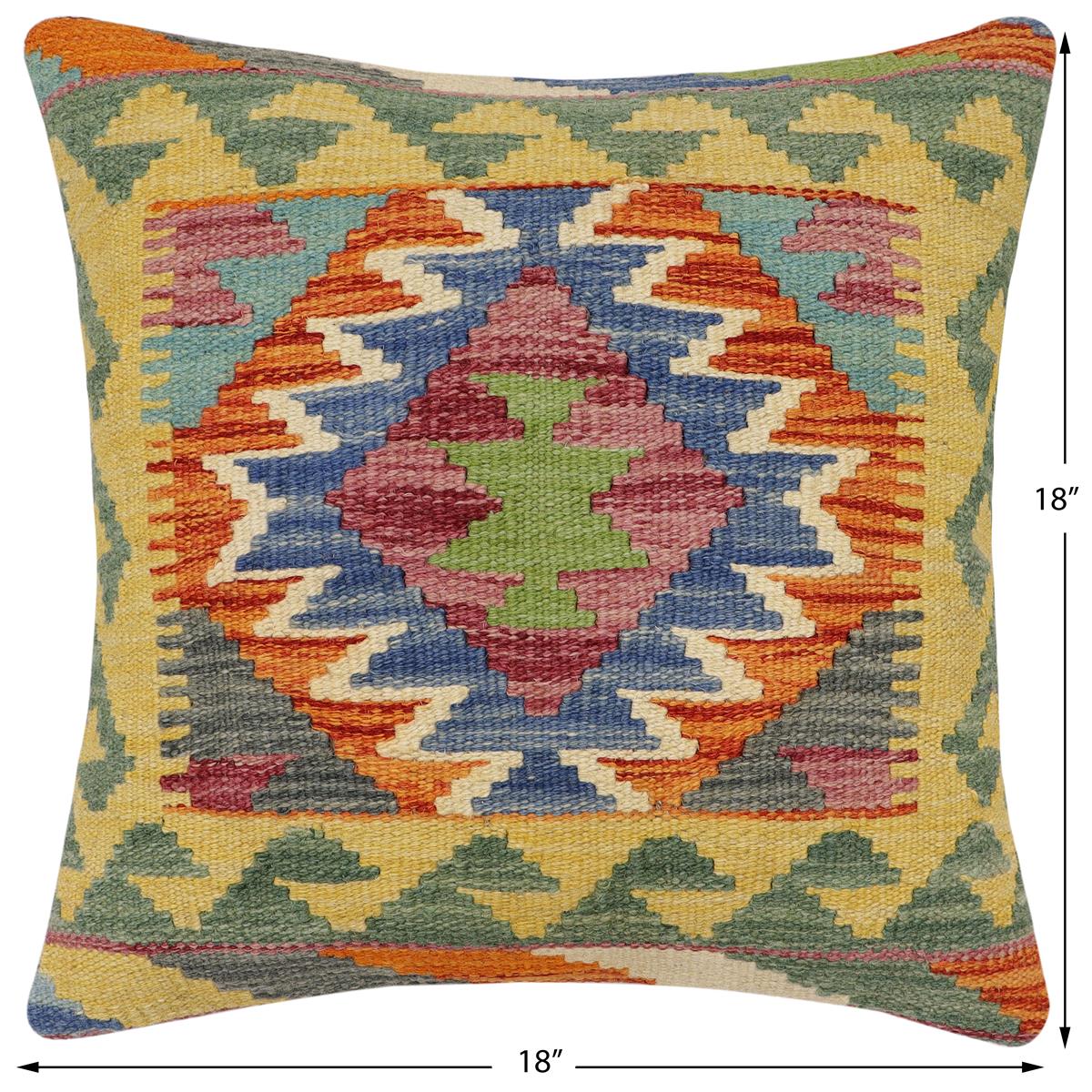 handmade Traditional Pillow Rust Blue Hand-Woven SQUARE 100% WOOL Hand woven turkish pillow2 x 2