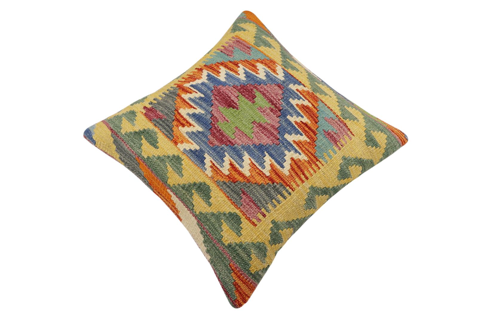 handmade Traditional Pillow Rust Blue Hand-Woven SQUARE 100% WOOL Hand woven turkish pillow2 x 2
