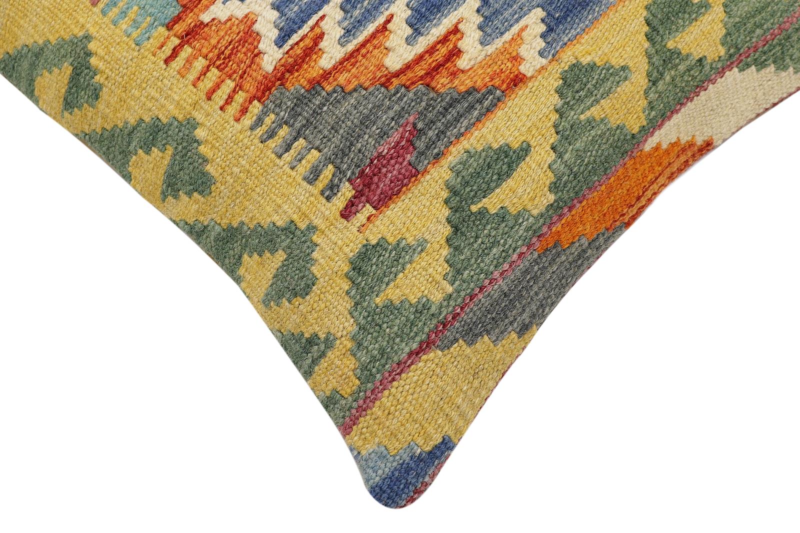 handmade Traditional Pillow Rust Blue Hand-Woven SQUARE 100% WOOL Hand woven turkish pillow2 x 2