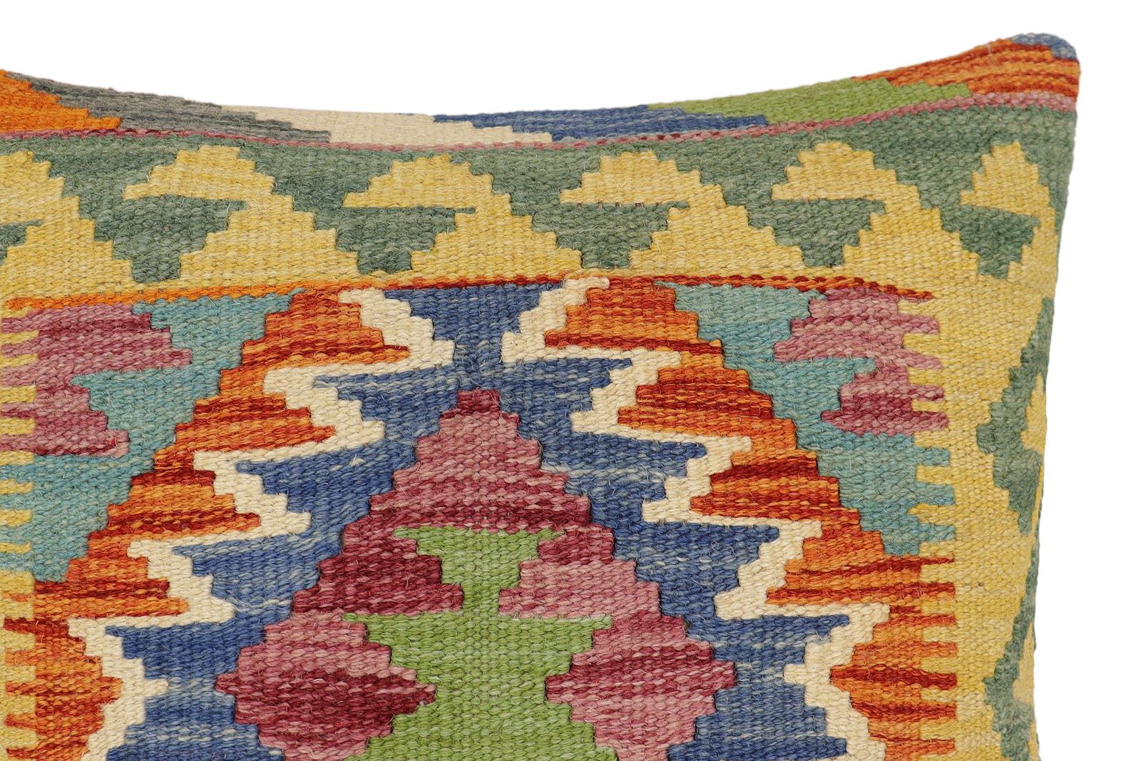 handmade Traditional Pillow Rust Blue Hand-Woven SQUARE 100% WOOL Hand woven turkish pillow2 x 2