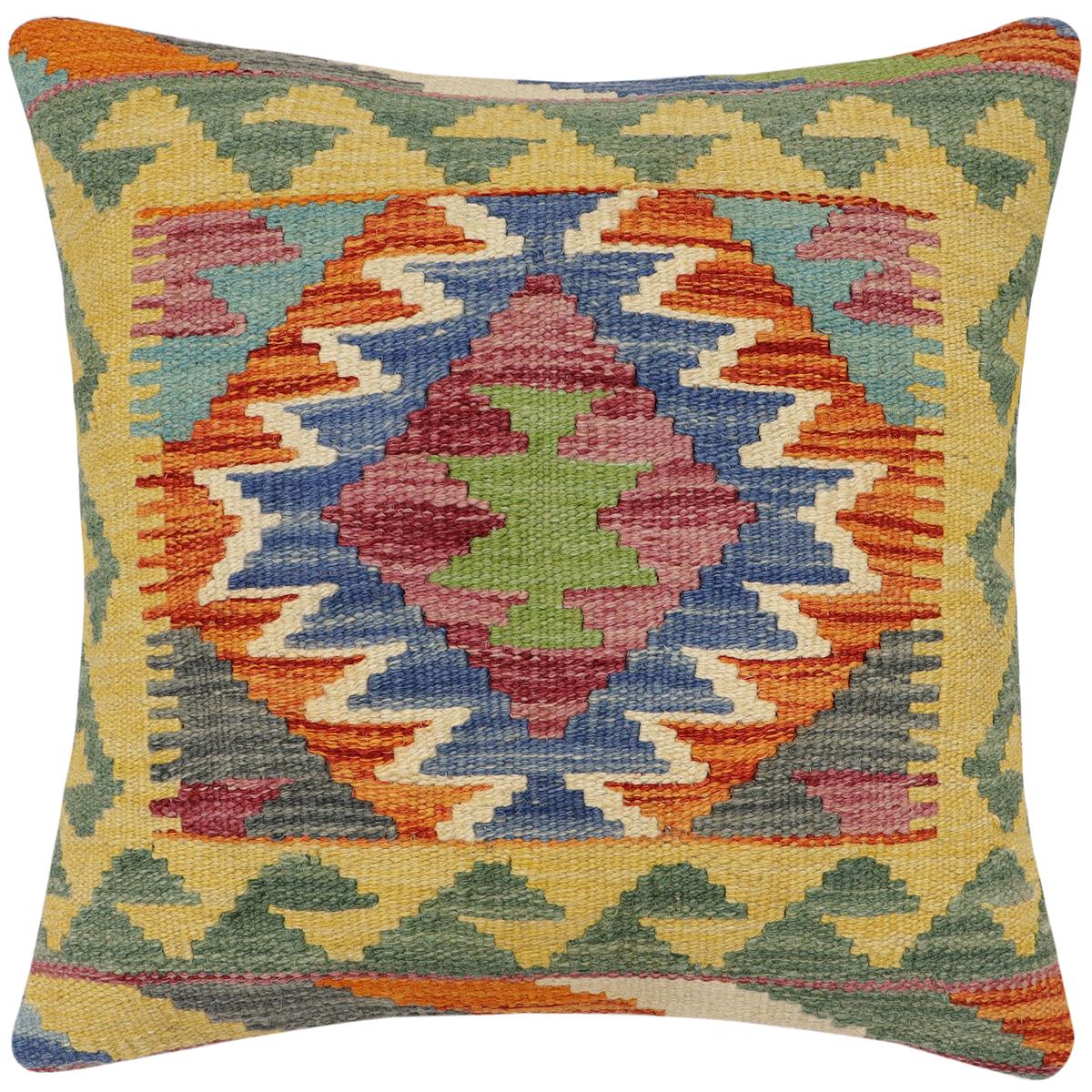 handmade Traditional Pillow Rust Blue Hand-Woven SQUARE 100% WOOL Hand woven turkish pillow2 x 2