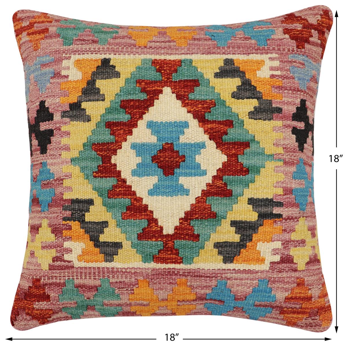 handmade Traditional Pillow Rust Blue Hand-Woven SQUARE 100% WOOL Hand woven turkish pillow2 x 2