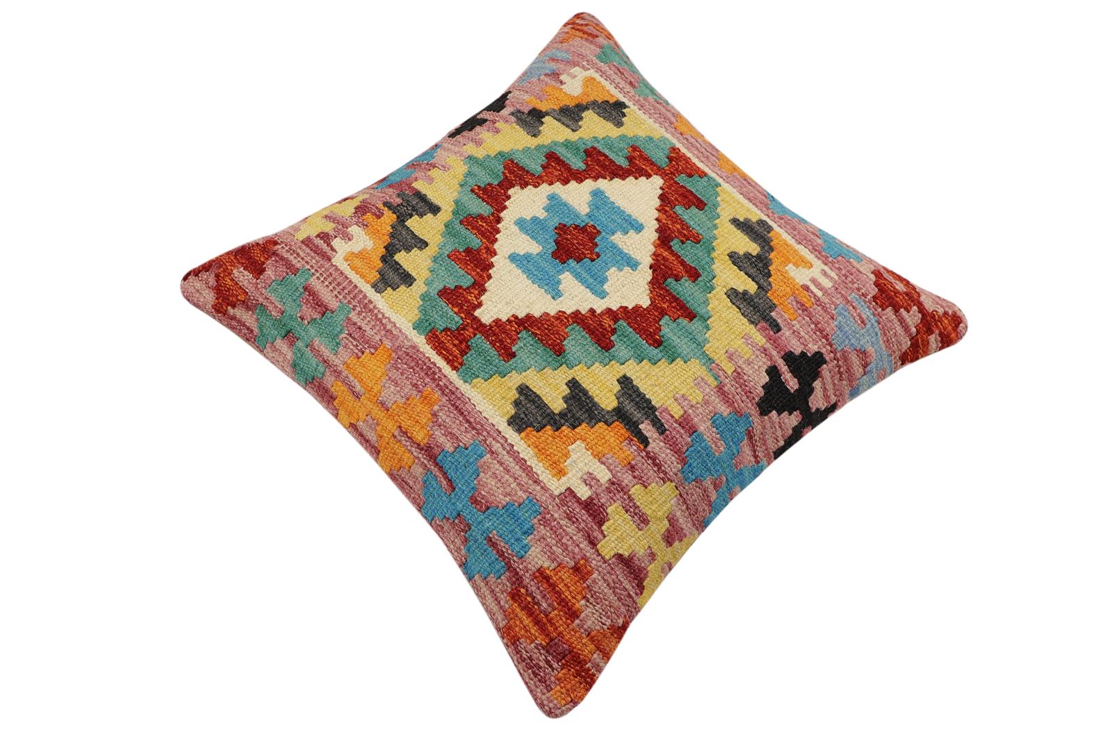 handmade Traditional Pillow Rust Blue Hand-Woven SQUARE 100% WOOL Hand woven turkish pillow2 x 2