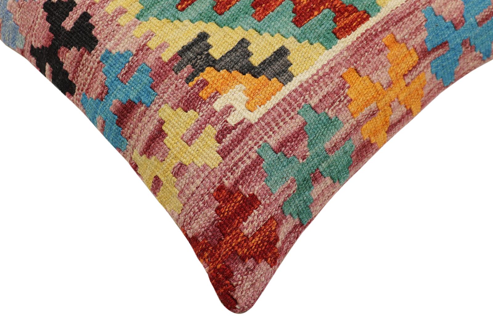 handmade Traditional Pillow Rust Blue Hand-Woven SQUARE 100% WOOL Hand woven turkish pillow2 x 2