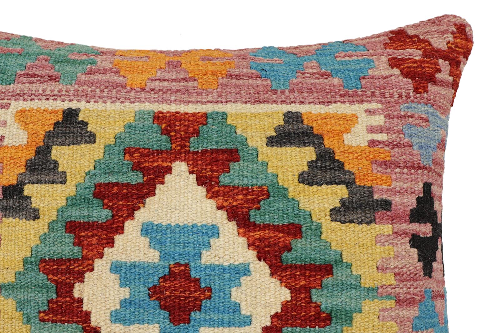 handmade Traditional Pillow Rust Blue Hand-Woven SQUARE 100% WOOL Hand woven turkish pillow2 x 2