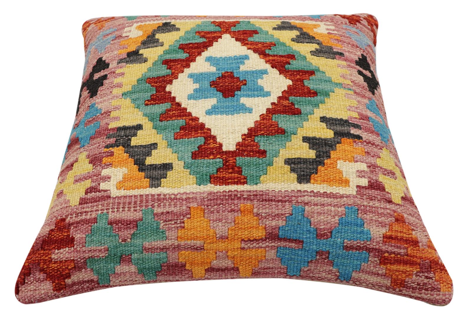 handmade Traditional Pillow Rust Blue Hand-Woven SQUARE 100% WOOL Hand woven turkish pillow2 x 2