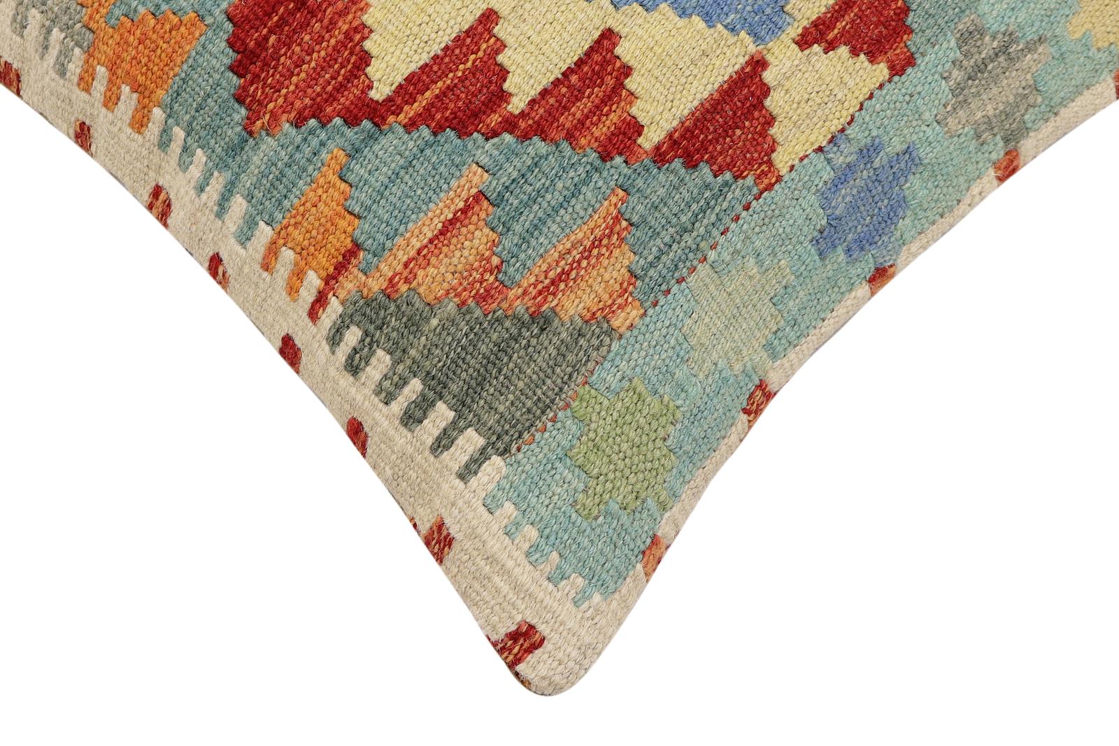 handmade Traditional Pillow Rust Blue Hand-Woven SQUARE 100% WOOL Hand woven turkish pillow2 x 2