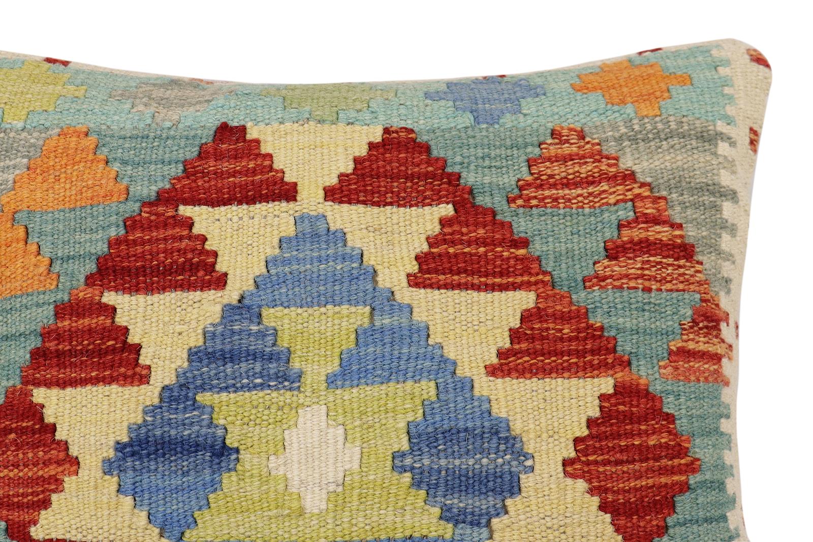 handmade Traditional Pillow Rust Blue Hand-Woven SQUARE 100% WOOL Hand woven turkish pillow2 x 2