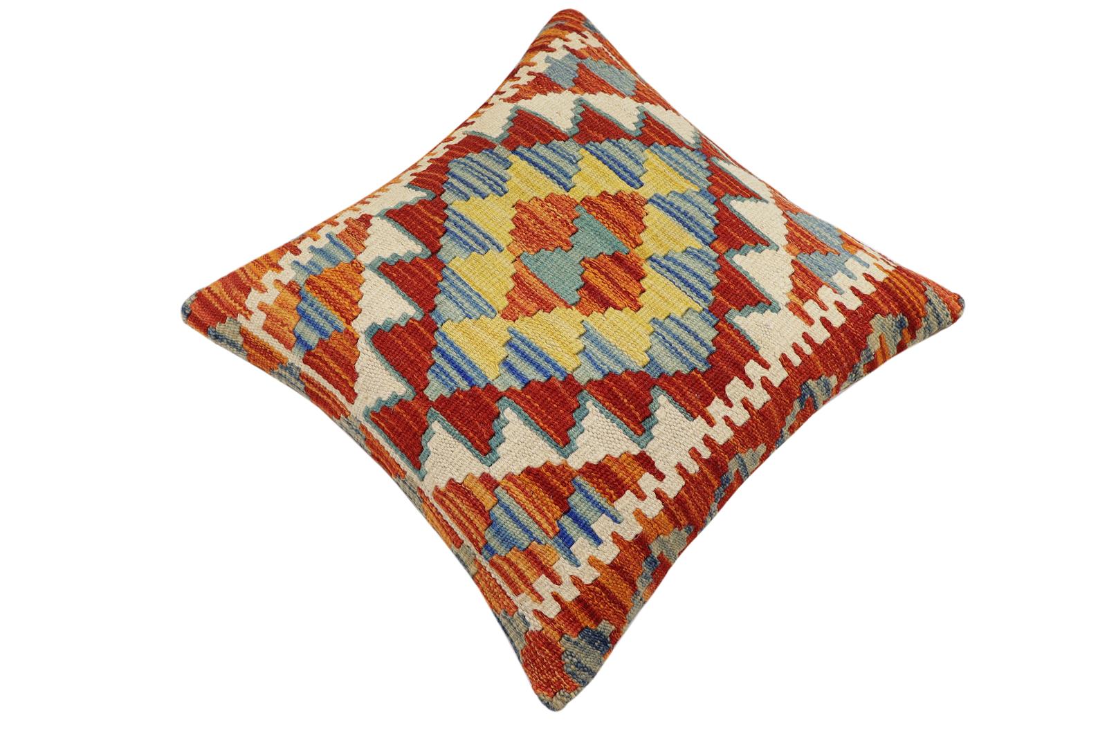 handmade Traditional Pillow Rust Blue Hand-Woven SQUARE 100% WOOL Hand woven turkish pillow2 x 2