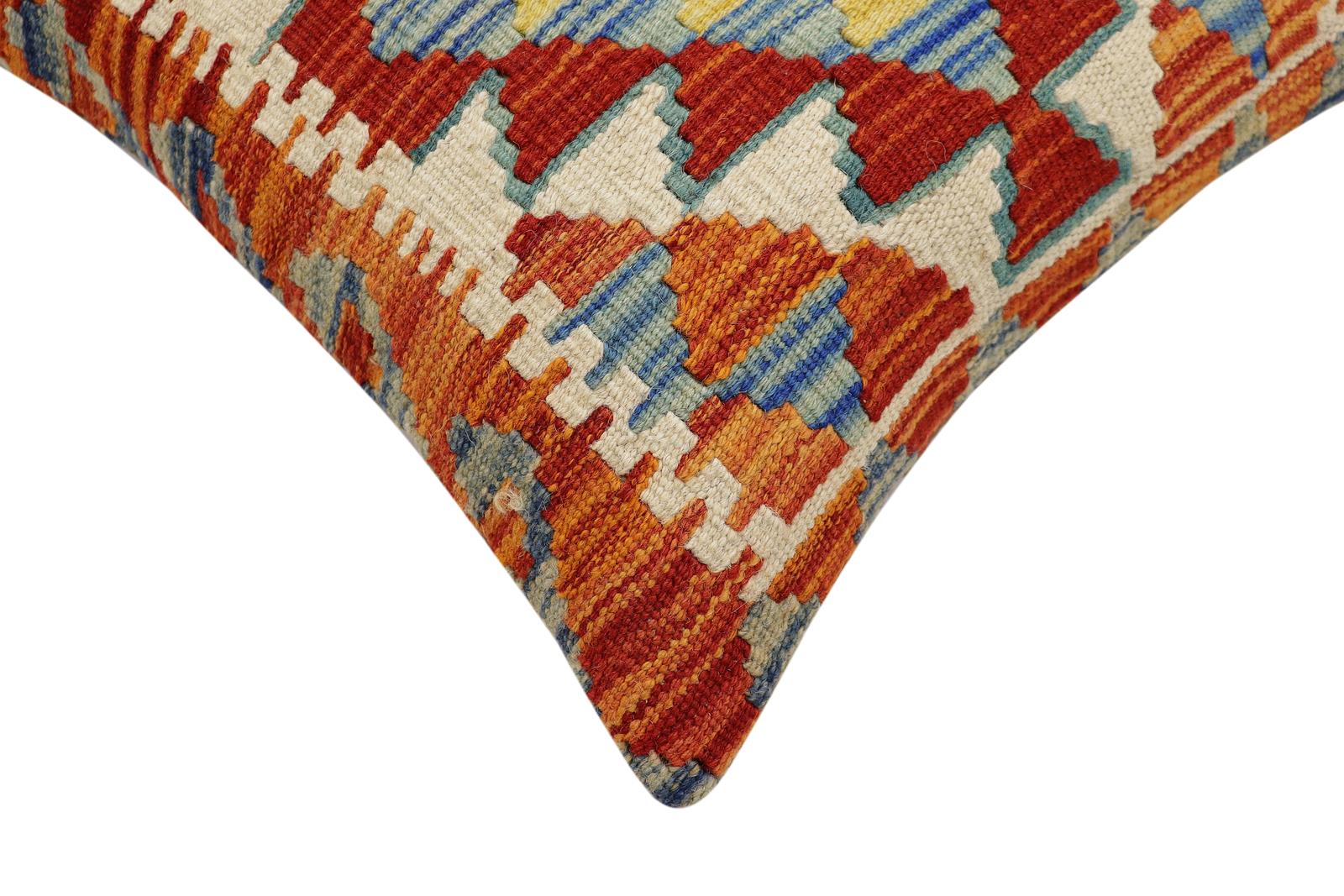 handmade Traditional Pillow Rust Blue Hand-Woven SQUARE 100% WOOL Hand woven turkish pillow2 x 2