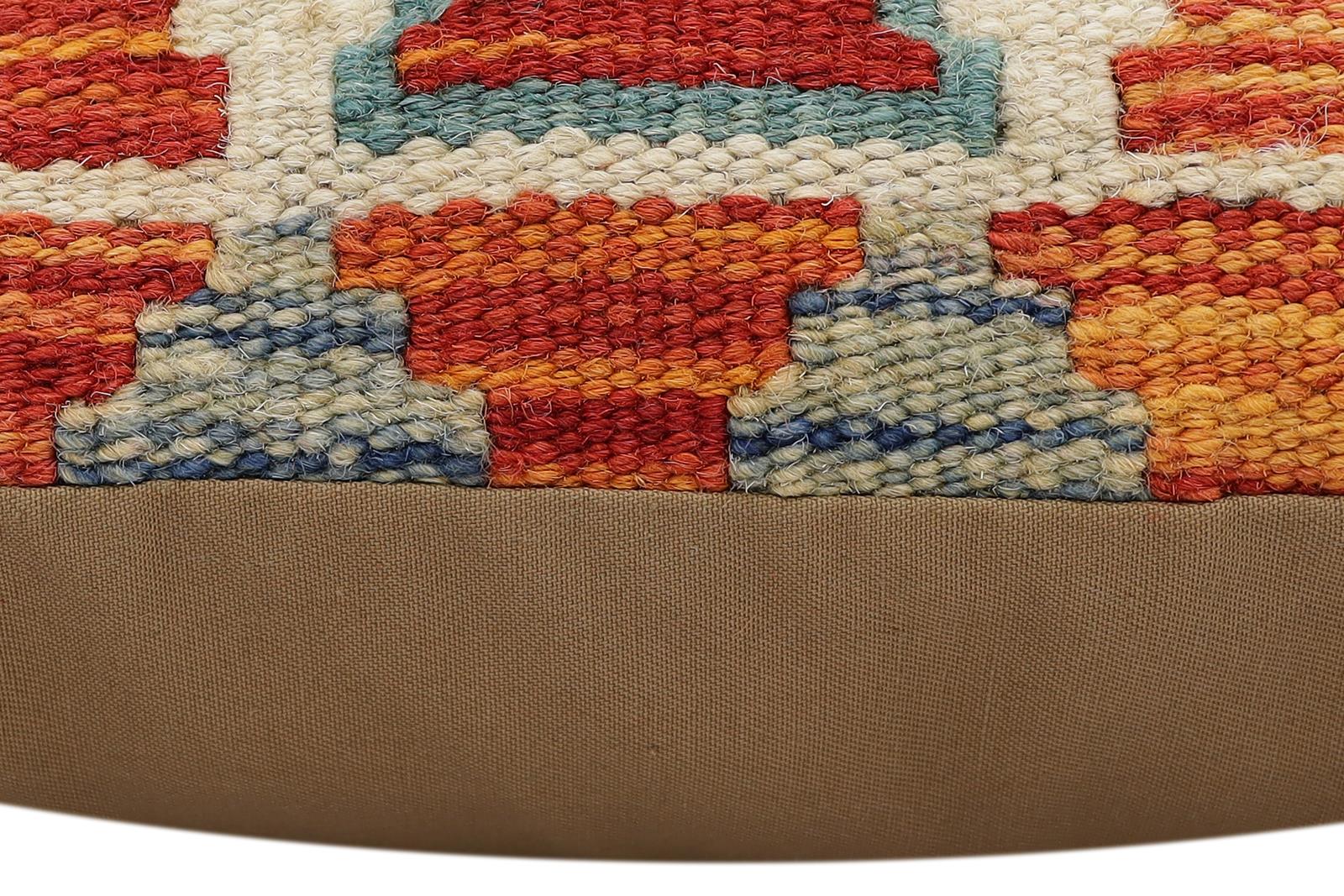 handmade Traditional Pillow Rust Blue Hand-Woven SQUARE 100% WOOL Hand woven turkish pillow2 x 2