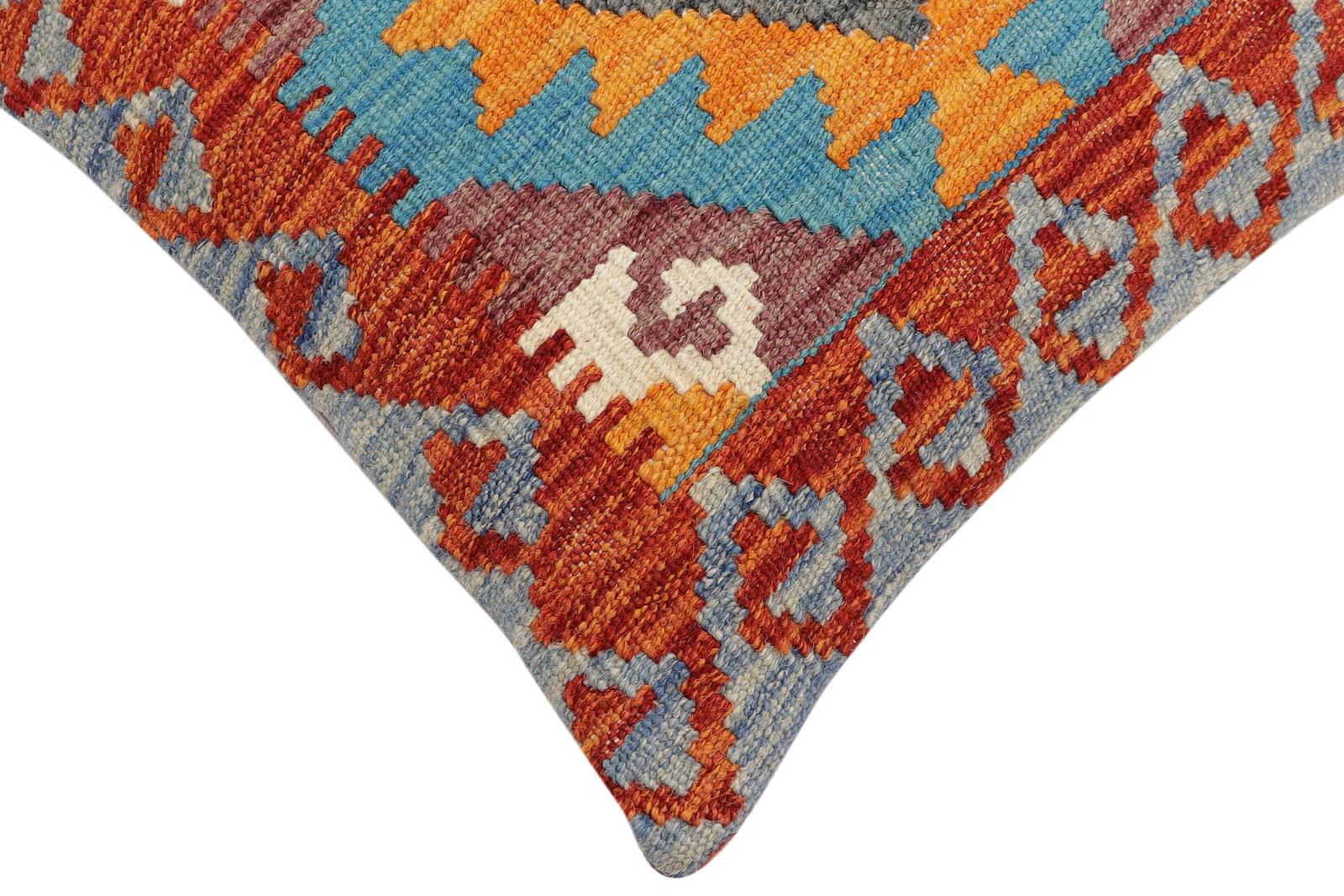 handmade Traditional Pillow Rust Blue Hand-Woven SQUARE 100% WOOL Hand woven turkish pillow2 x 2