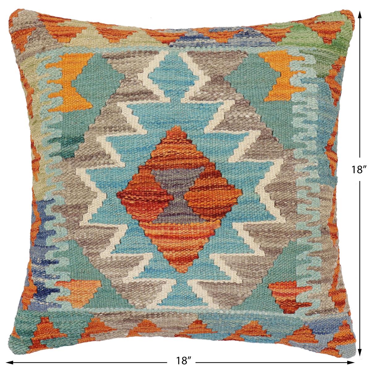 handmade Traditional Pillow Rust Blue Hand-Woven SQUARE 100% WOOL Hand woven turkish pillow2 x 2