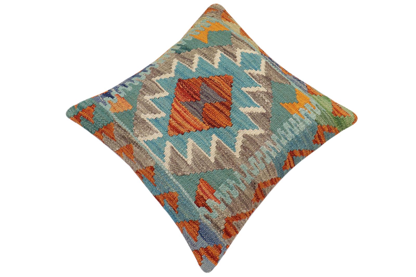 handmade Traditional Pillow Rust Blue Hand-Woven SQUARE 100% WOOL Hand woven turkish pillow2 x 2