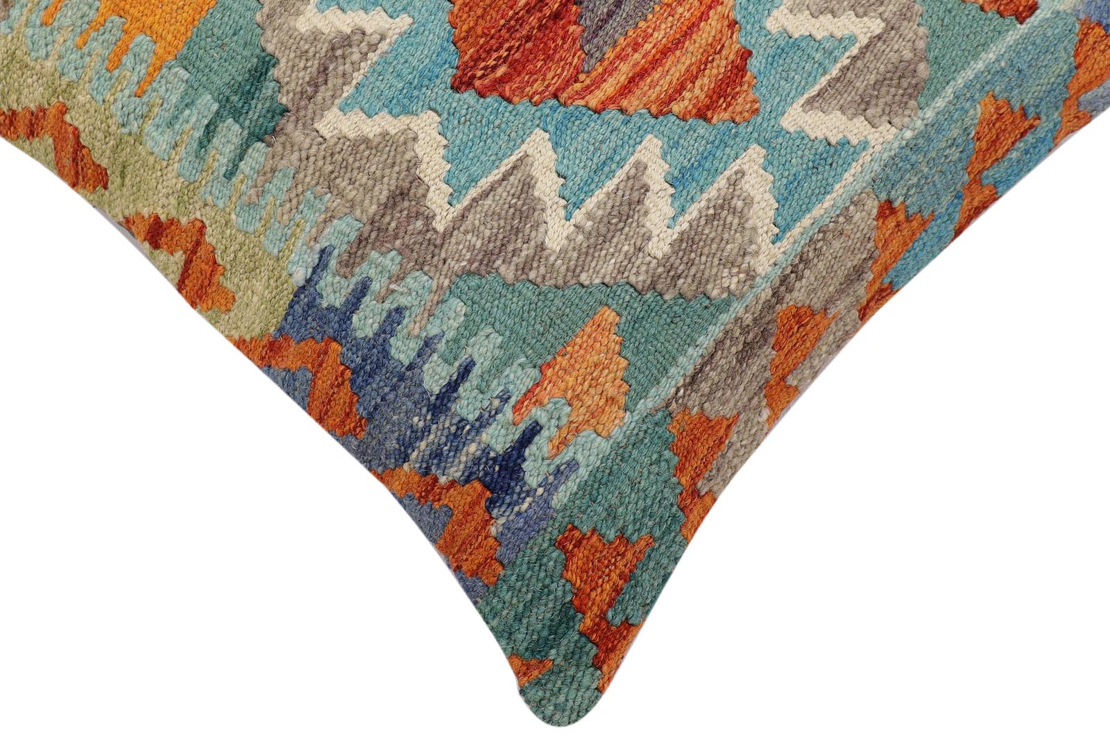 handmade Traditional Pillow Rust Blue Hand-Woven SQUARE 100% WOOL Hand woven turkish pillow2 x 2