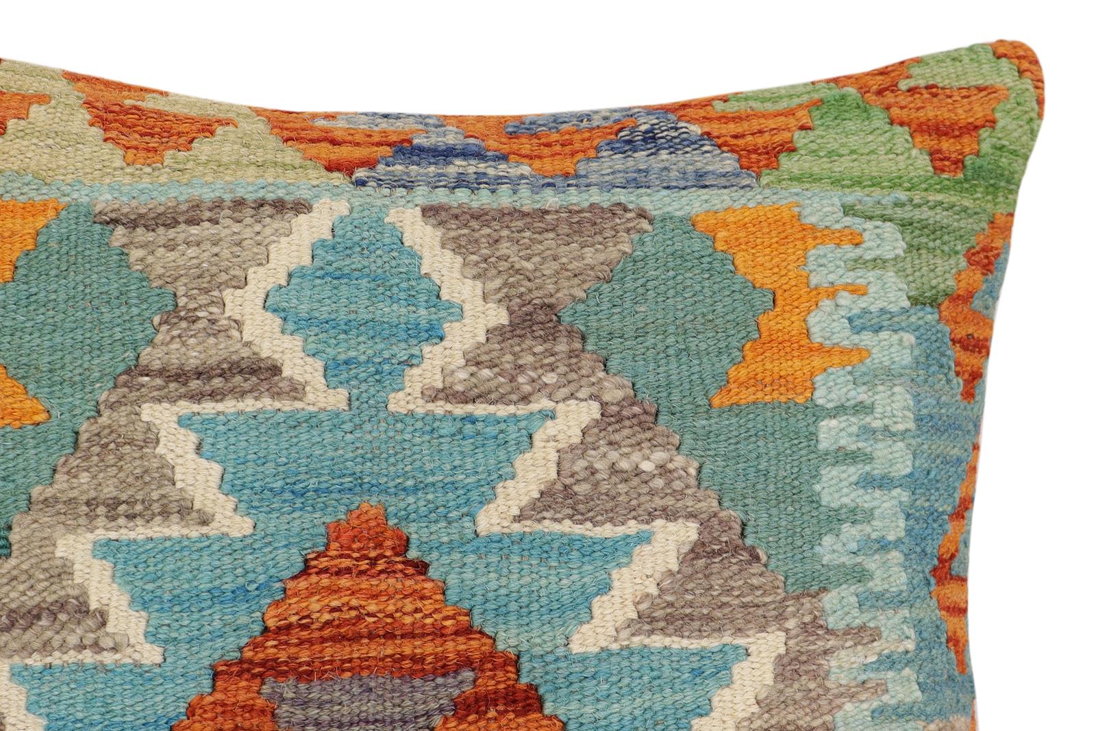 handmade Traditional Pillow Rust Blue Hand-Woven SQUARE 100% WOOL Hand woven turkish pillow2 x 2