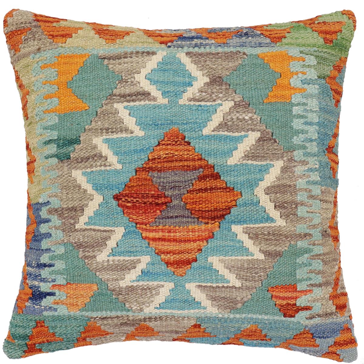 handmade Traditional Pillow Rust Blue Hand-Woven SQUARE 100% WOOL Hand woven turkish pillow2 x 2