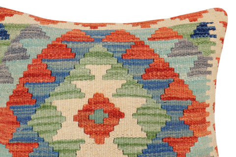 handmade Traditional Pillow Rust Blue Hand-Woven SQUARE 100% WOOL  Hand woven turkish pillow  2 x 2