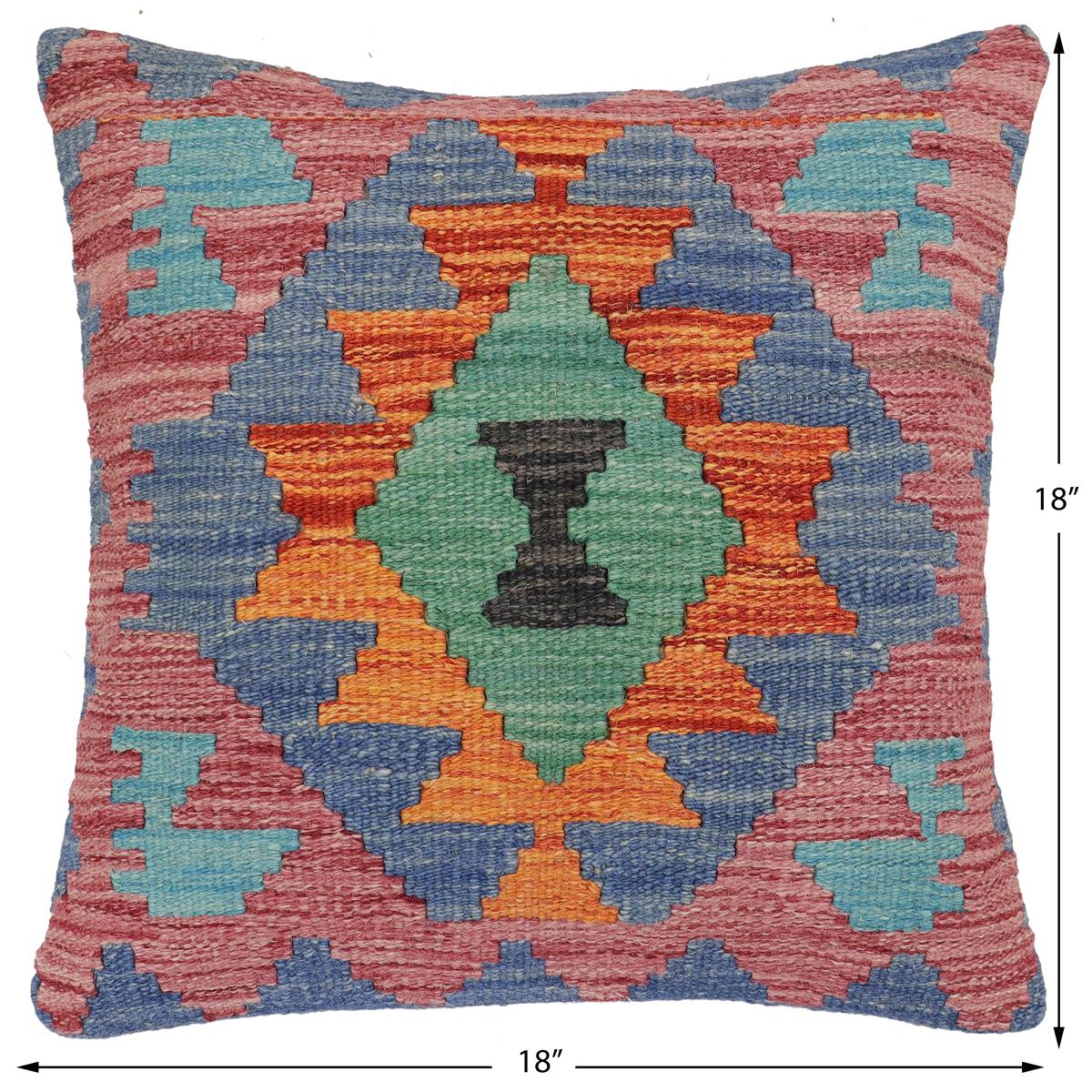 handmade Traditional Pillow Rust Blue Hand-Woven SQUARE 100% WOOL Hand woven turkish pillow2 x 2