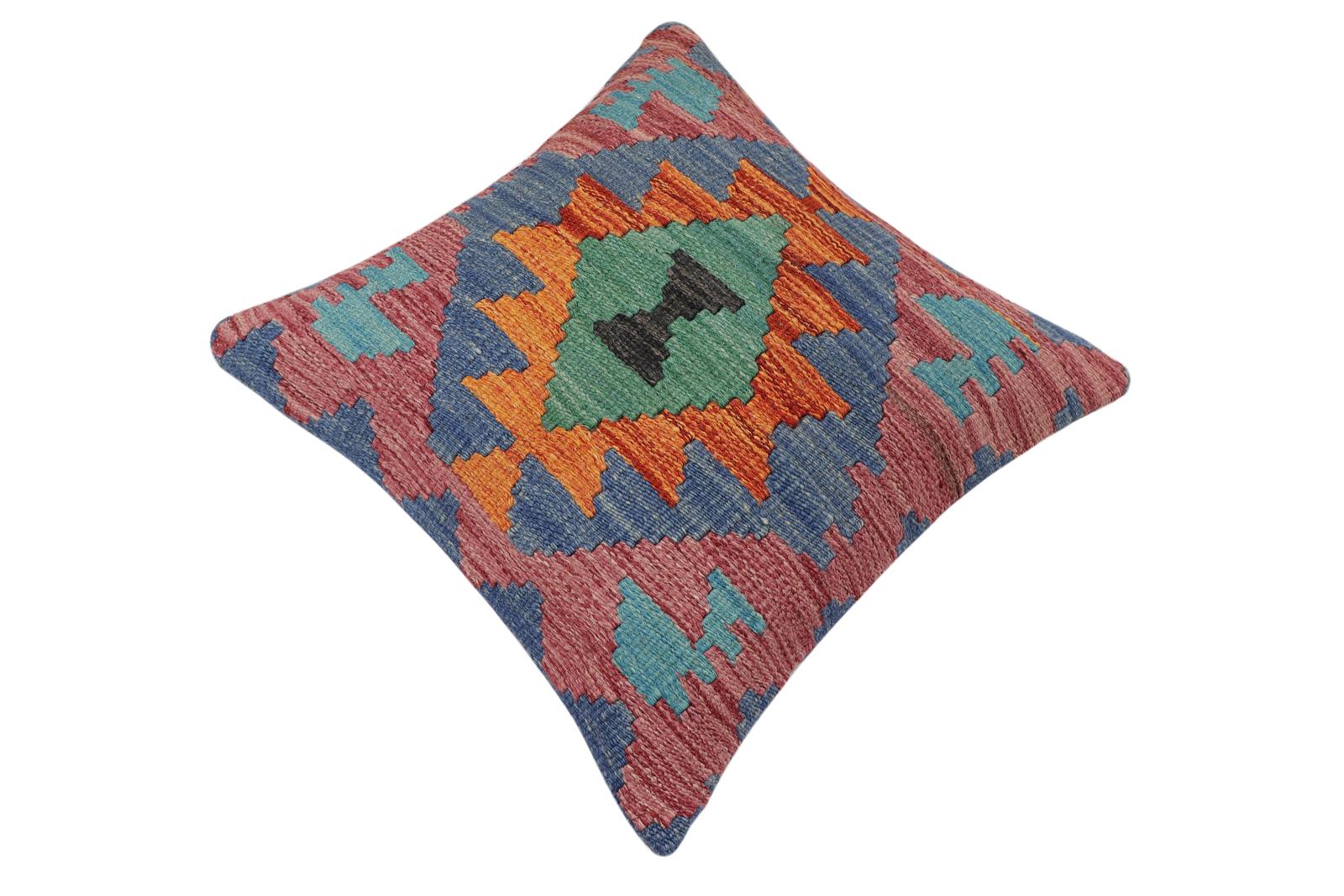 handmade Traditional Pillow Rust Blue Hand-Woven SQUARE 100% WOOL Hand woven turkish pillow2 x 2