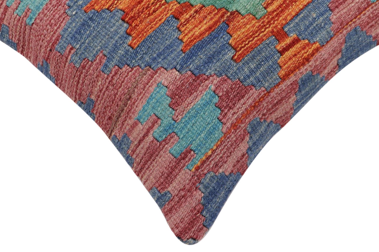 handmade Traditional Pillow Rust Blue Hand-Woven SQUARE 100% WOOL Hand woven turkish pillow2 x 2