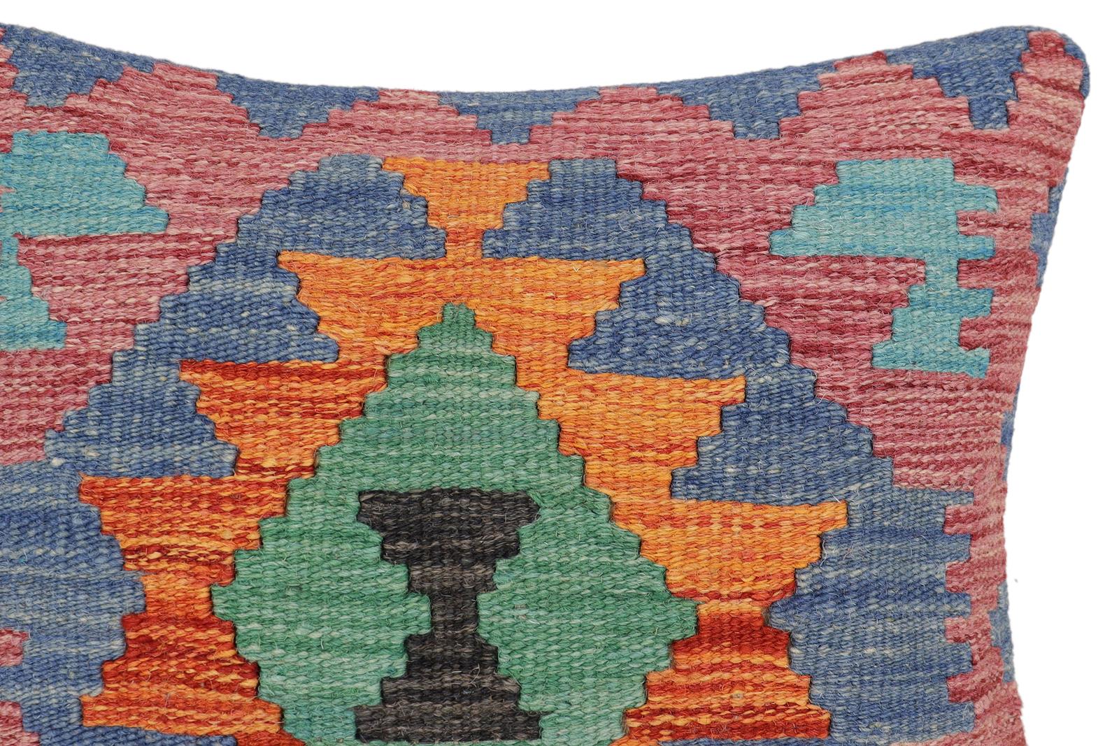 handmade Traditional Pillow Rust Blue Hand-Woven SQUARE 100% WOOL Hand woven turkish pillow2 x 2