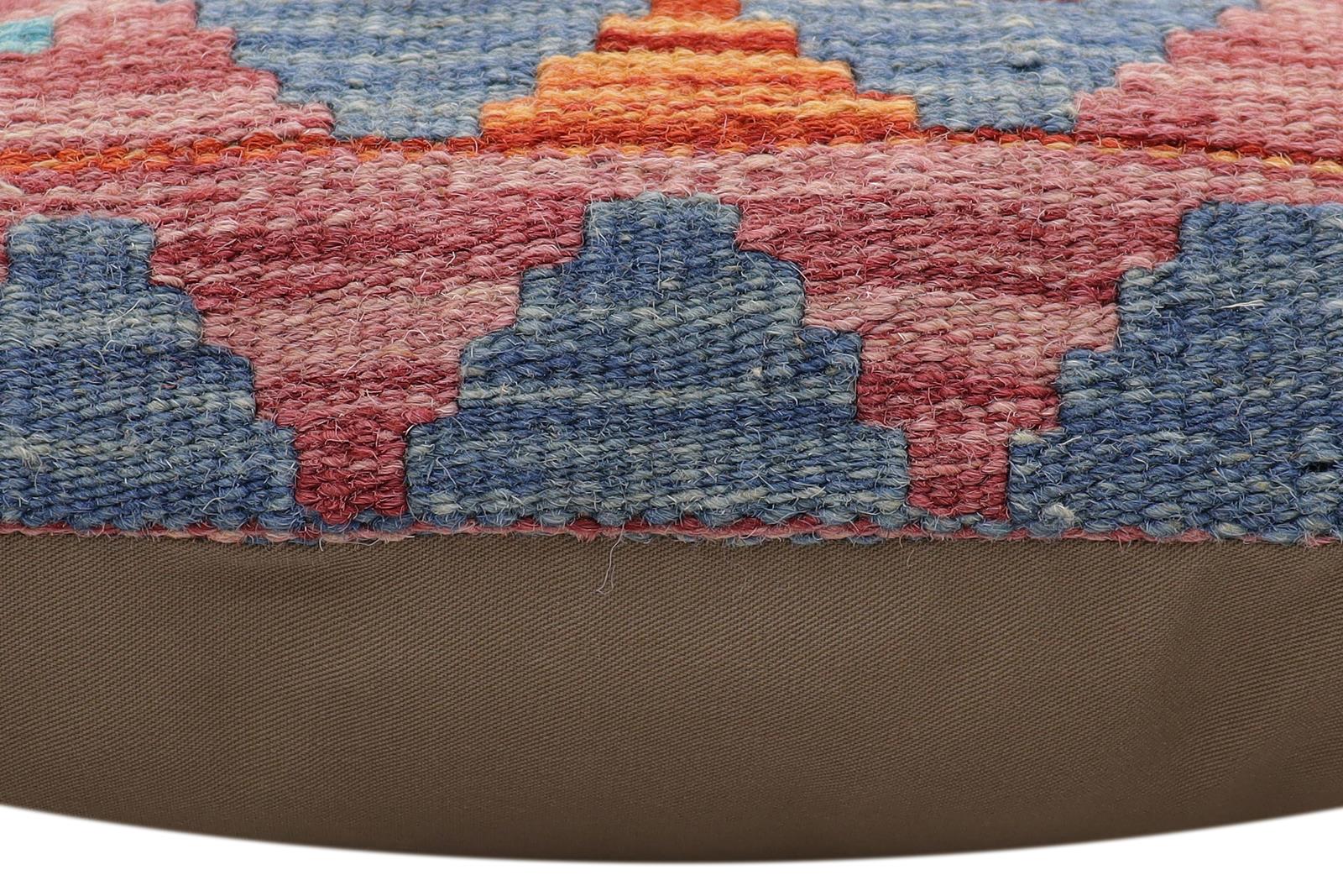 handmade Traditional Pillow Rust Blue Hand-Woven SQUARE 100% WOOL Hand woven turkish pillow2 x 2