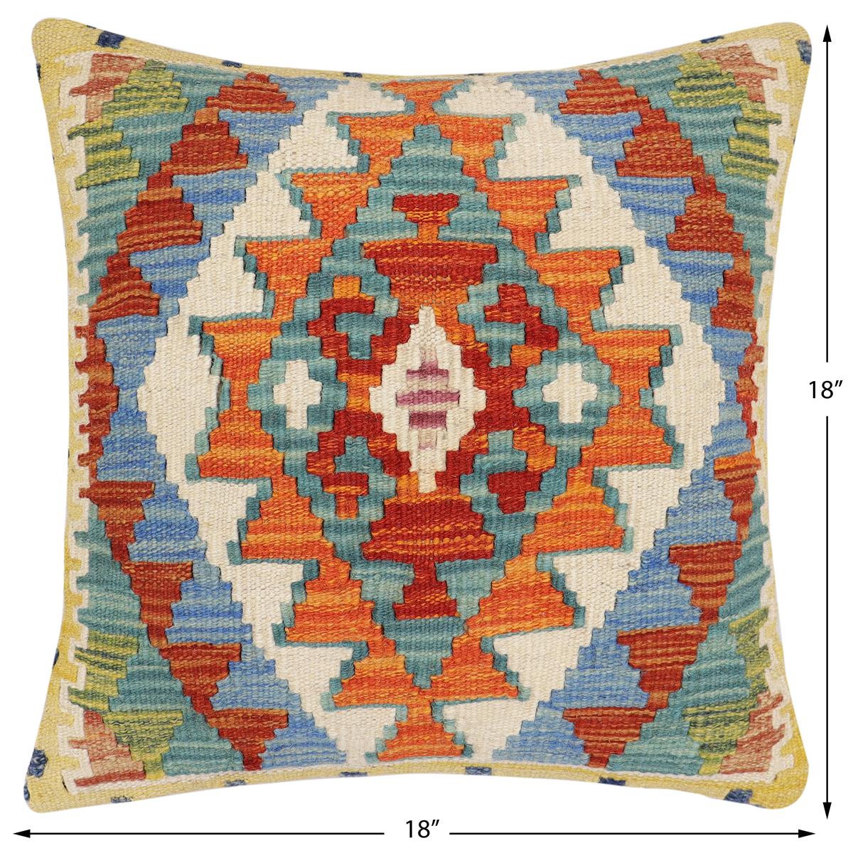 handmade Traditional Pillow Rust Blue Hand-Woven SQUARE 100% WOOL Hand woven turkish pillow2 x 2