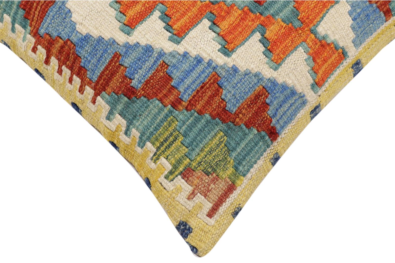 handmade Traditional Pillow Rust Blue Hand-Woven SQUARE 100% WOOL Hand woven turkish pillow2 x 2