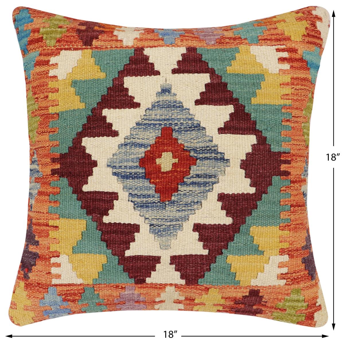 handmade Traditional Pillow Rust Blue Hand-Woven SQUARE 100% WOOL Hand woven turkish pillow2 x 2