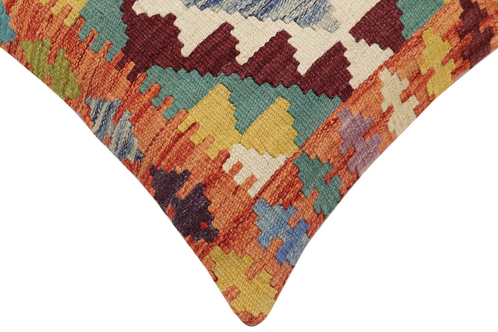 handmade Traditional Pillow Rust Blue Hand-Woven SQUARE 100% WOOL Hand woven turkish pillow2 x 2