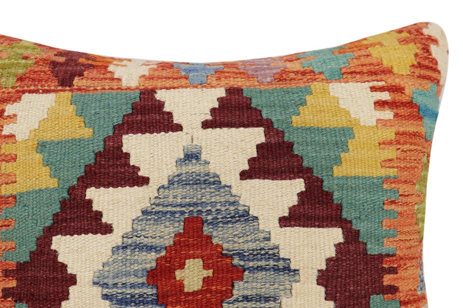 handmade Traditional Pillow Rust Blue Hand-Woven SQUARE 100% WOOL Hand woven turkish pillow2 x 2