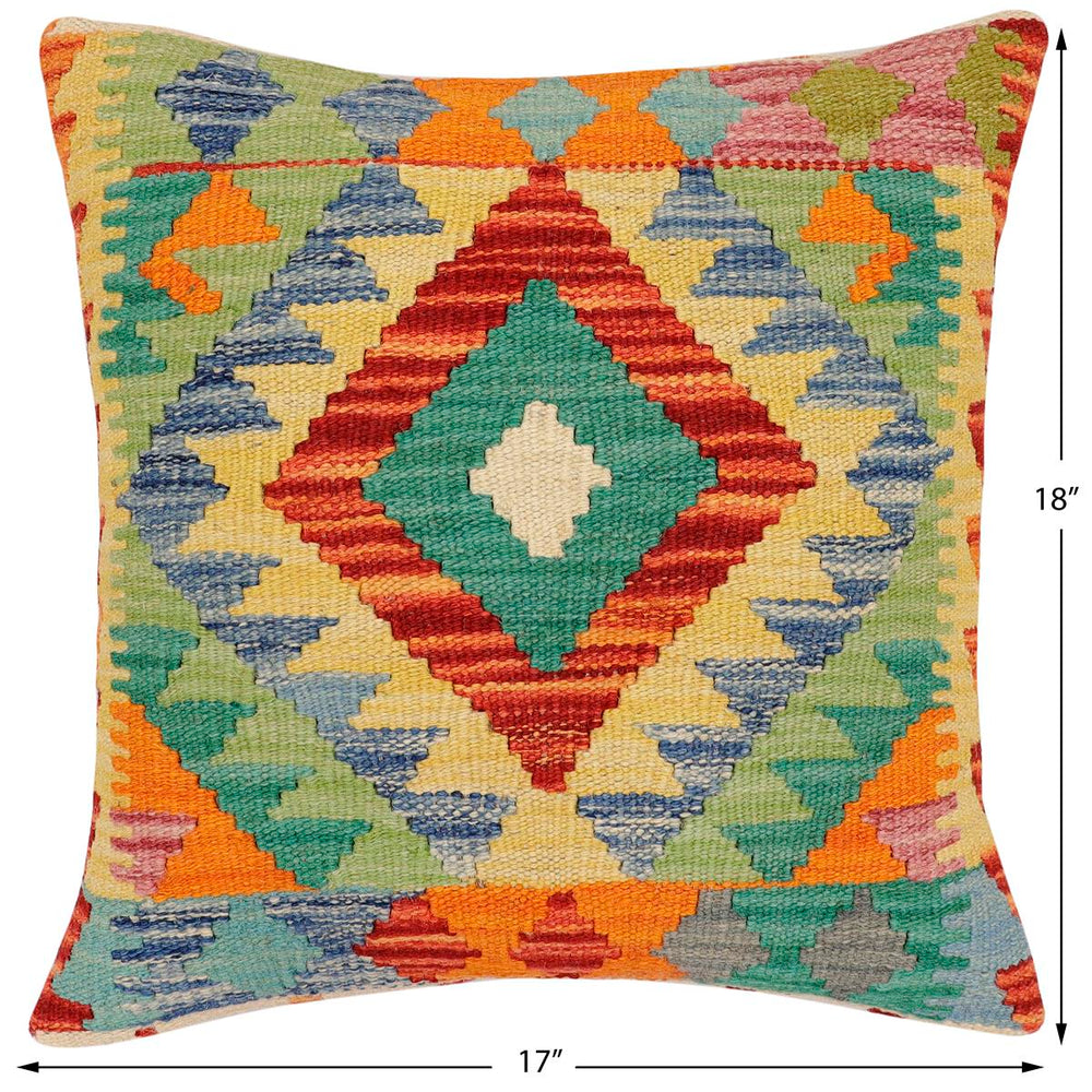 handmade Traditional Pillow Rust Blue Hand-Woven SQUARE 100% WOOL  Hand woven turkish pillow  2 x 2