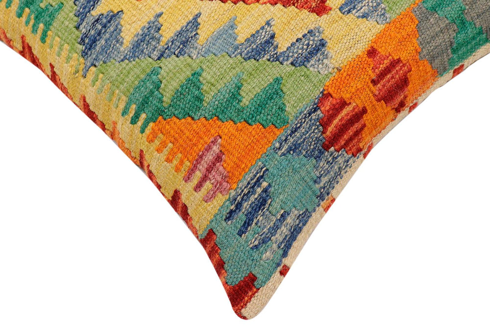 handmade Traditional Pillow Rust Blue Hand-Woven SQUARE 100% WOOL  Hand woven turkish pillow  2 x 2