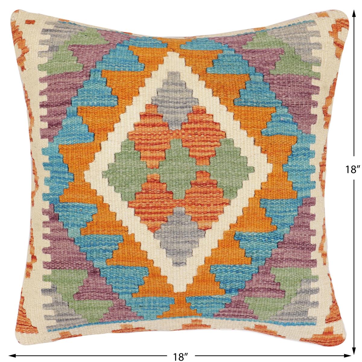 handmade Traditional Pillow Rust Blue Hand-Woven SQUARE 100% WOOL Hand woven turkish pillow2 x 2