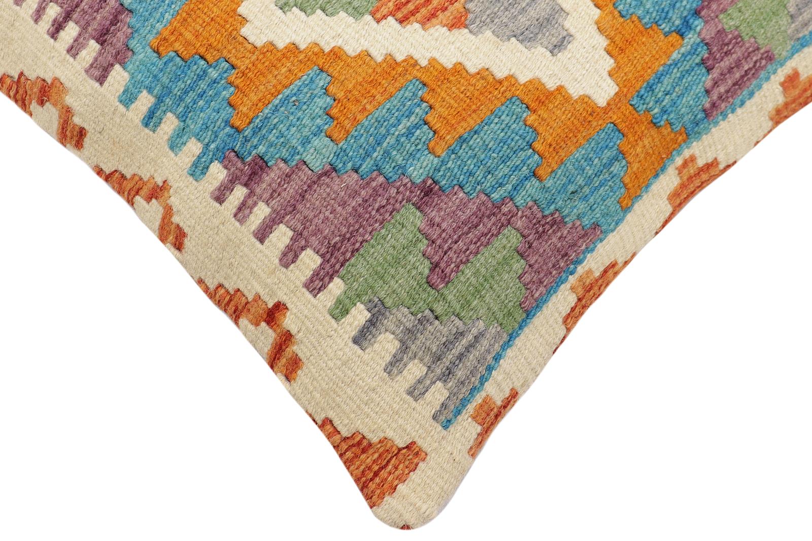 handmade Traditional Pillow Rust Blue Hand-Woven SQUARE 100% WOOL Hand woven turkish pillow2 x 2