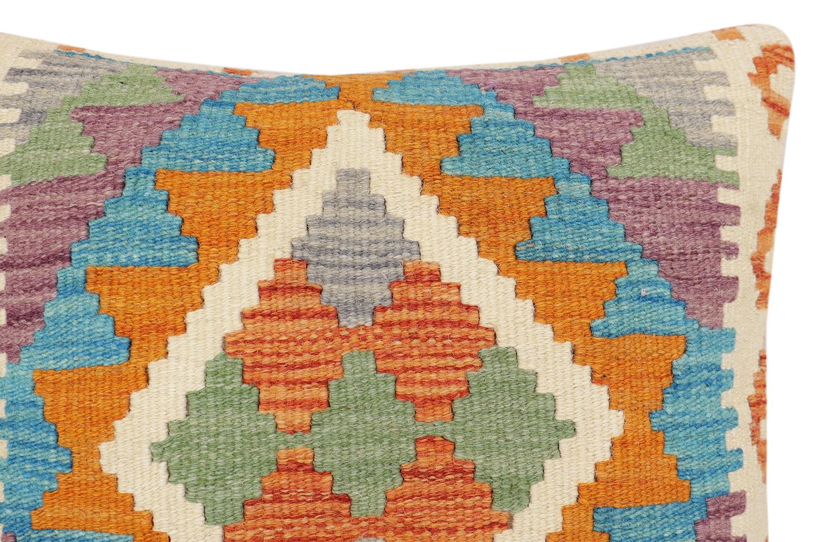 handmade Traditional Pillow Rust Blue Hand-Woven SQUARE 100% WOOL Hand woven turkish pillow2 x 2