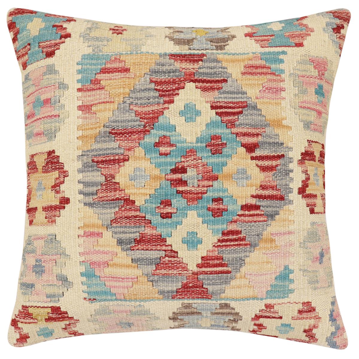 handmade Traditional Pillow Red Blue Hand-Woven SQUARE 100% WOOL Hand woven turkish pillow2 x 2