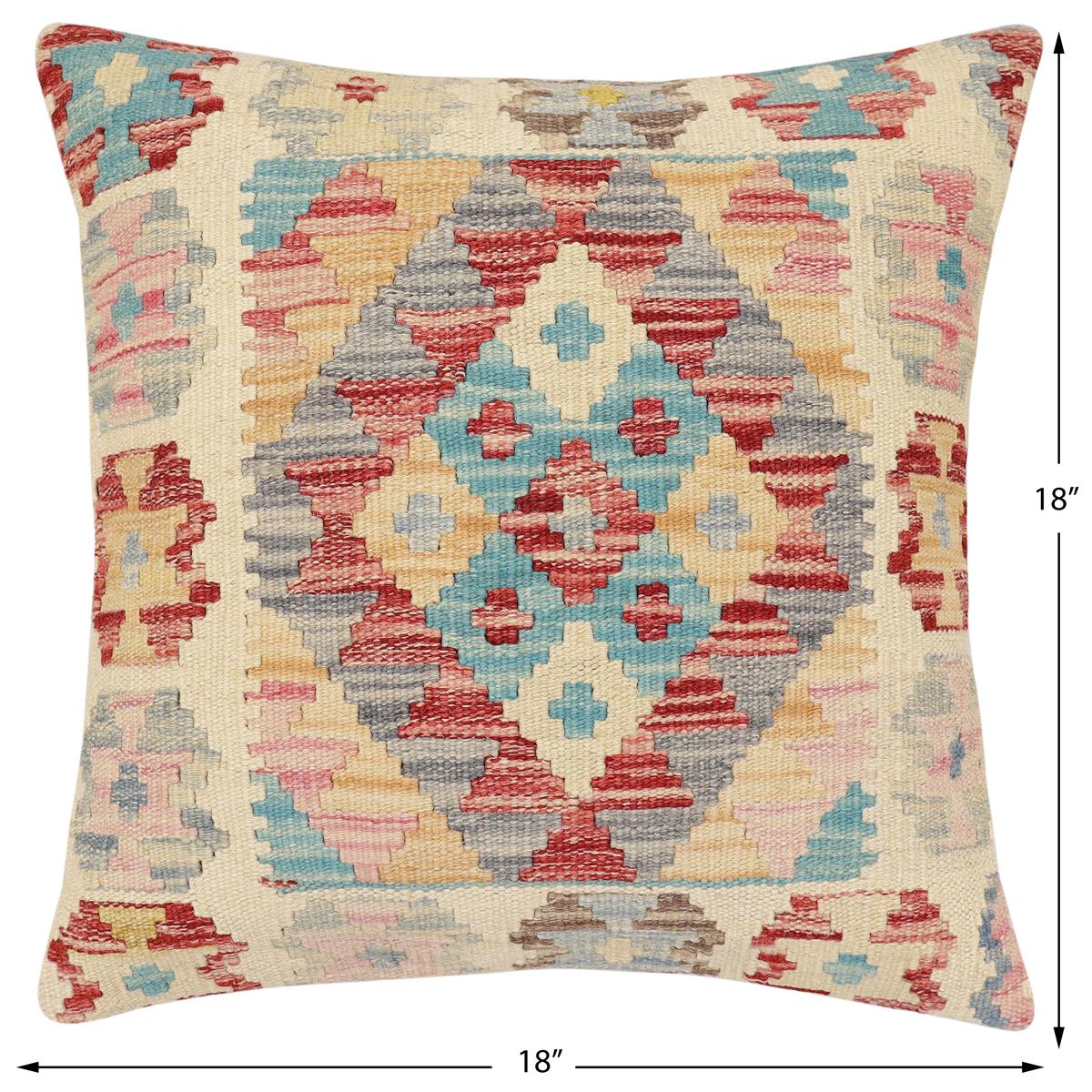 handmade Traditional Pillow Red Blue Hand-Woven SQUARE 100% WOOL Hand woven turkish pillow2 x 2