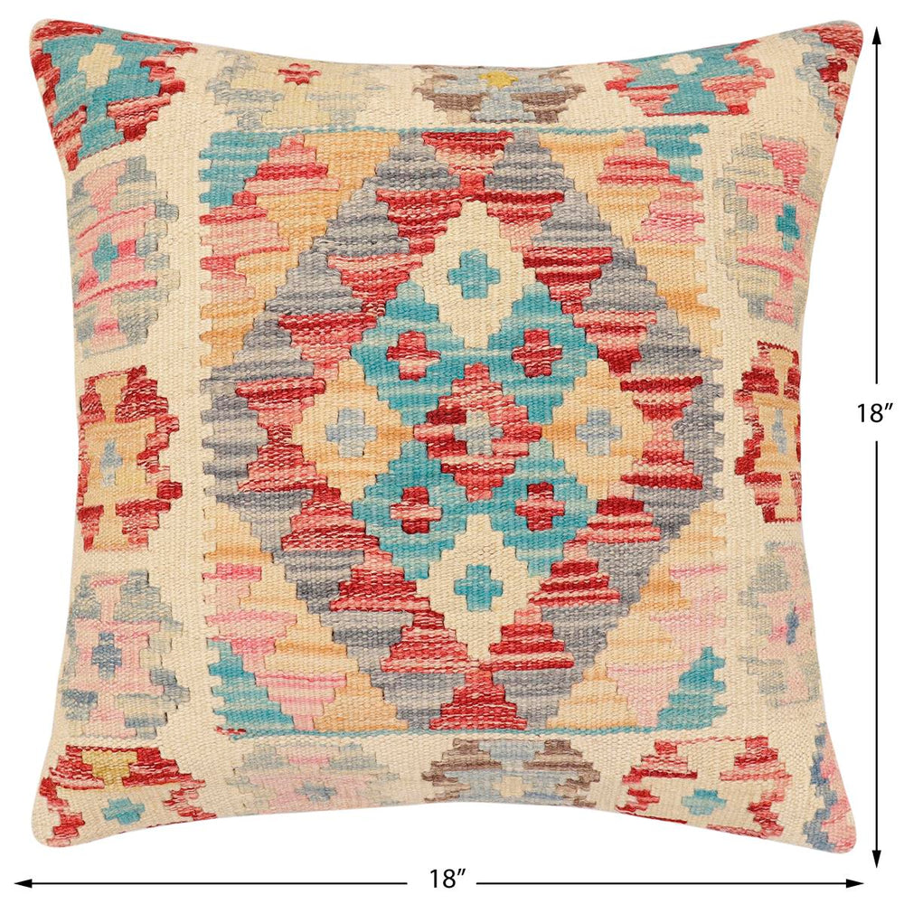 handmade Traditional Pillow Red Blue Hand-Woven SQUARE 100% WOOL Hand woven turkish pillow2 x 2