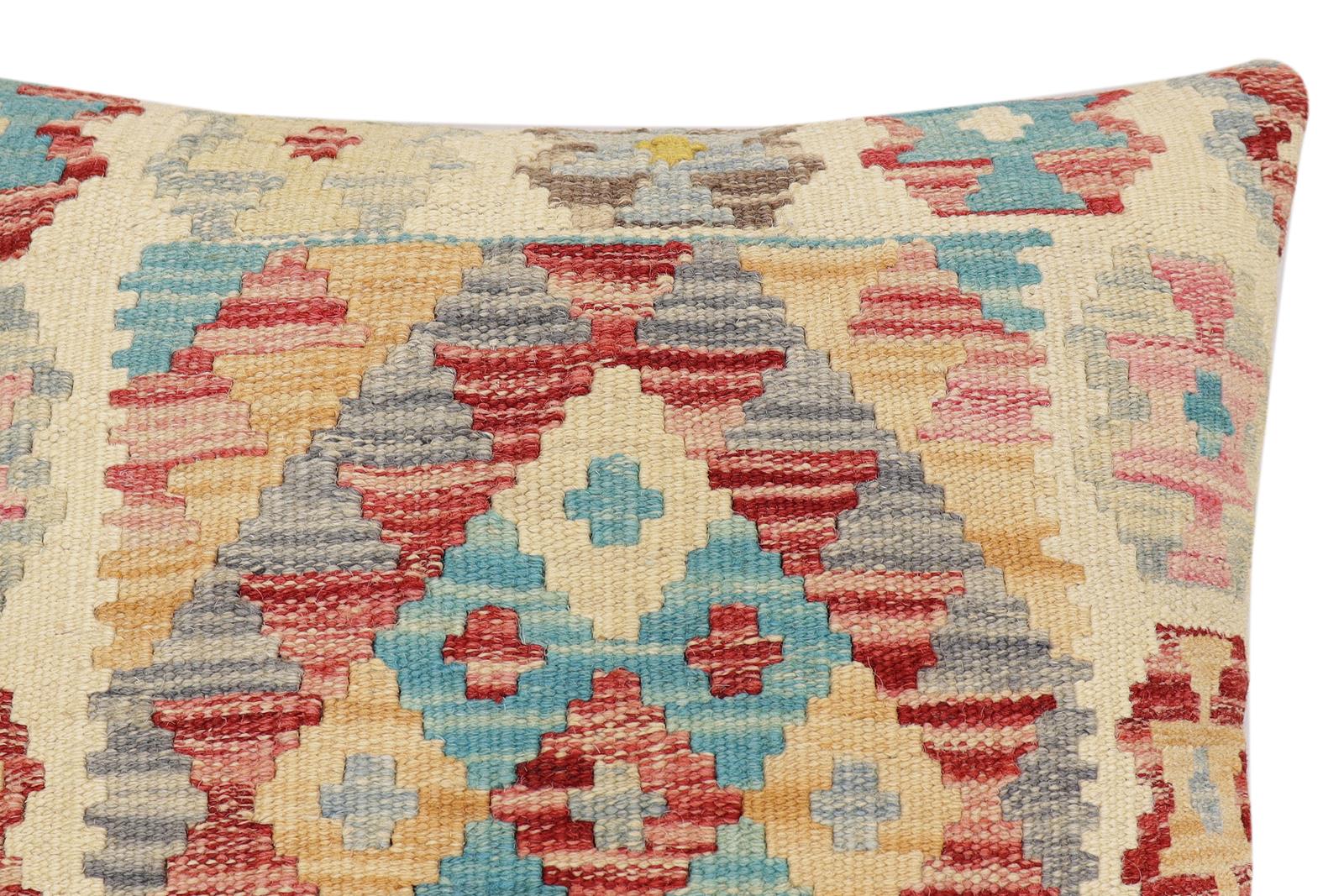 handmade Traditional Pillow Red Blue Hand-Woven SQUARE 100% WOOL Hand woven turkish pillow2 x 2