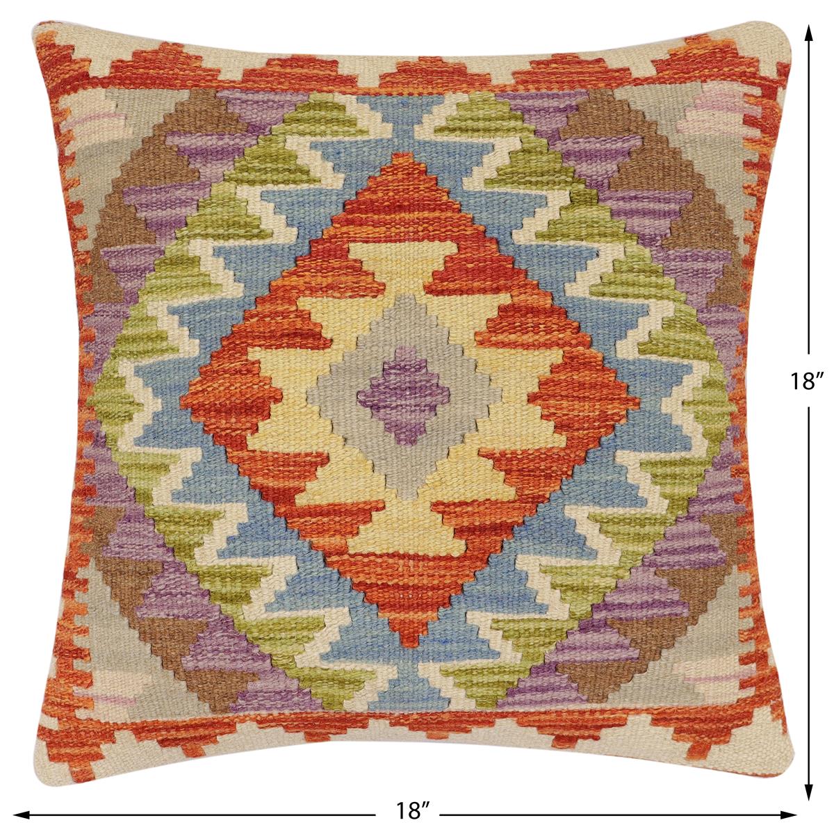 handmade Traditional Pillow Rust Blue Hand-Woven SQUARE 100% WOOL Hand woven turkish pillow2 x 2