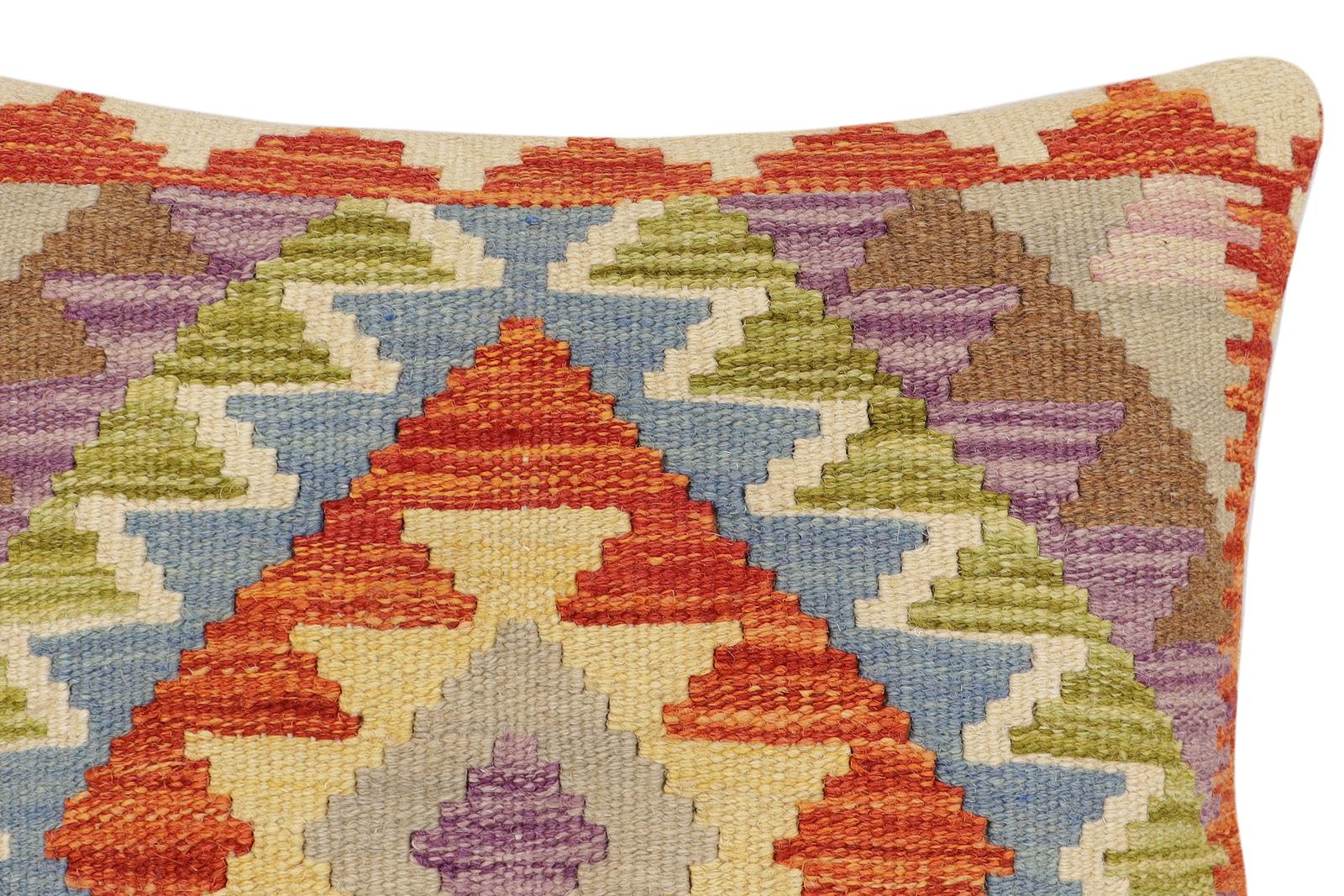 handmade Traditional Pillow Rust Blue Hand-Woven SQUARE 100% WOOL Hand woven turkish pillow2 x 2
