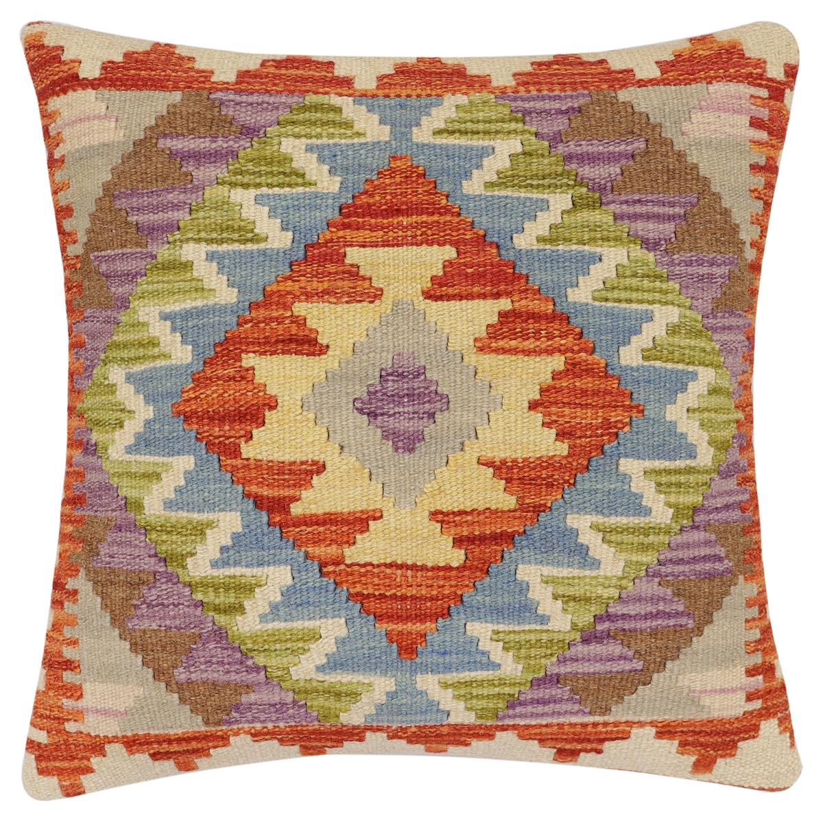 handmade Traditional Pillow Rust Blue Hand-Woven SQUARE 100% WOOL Hand woven turkish pillow2 x 2