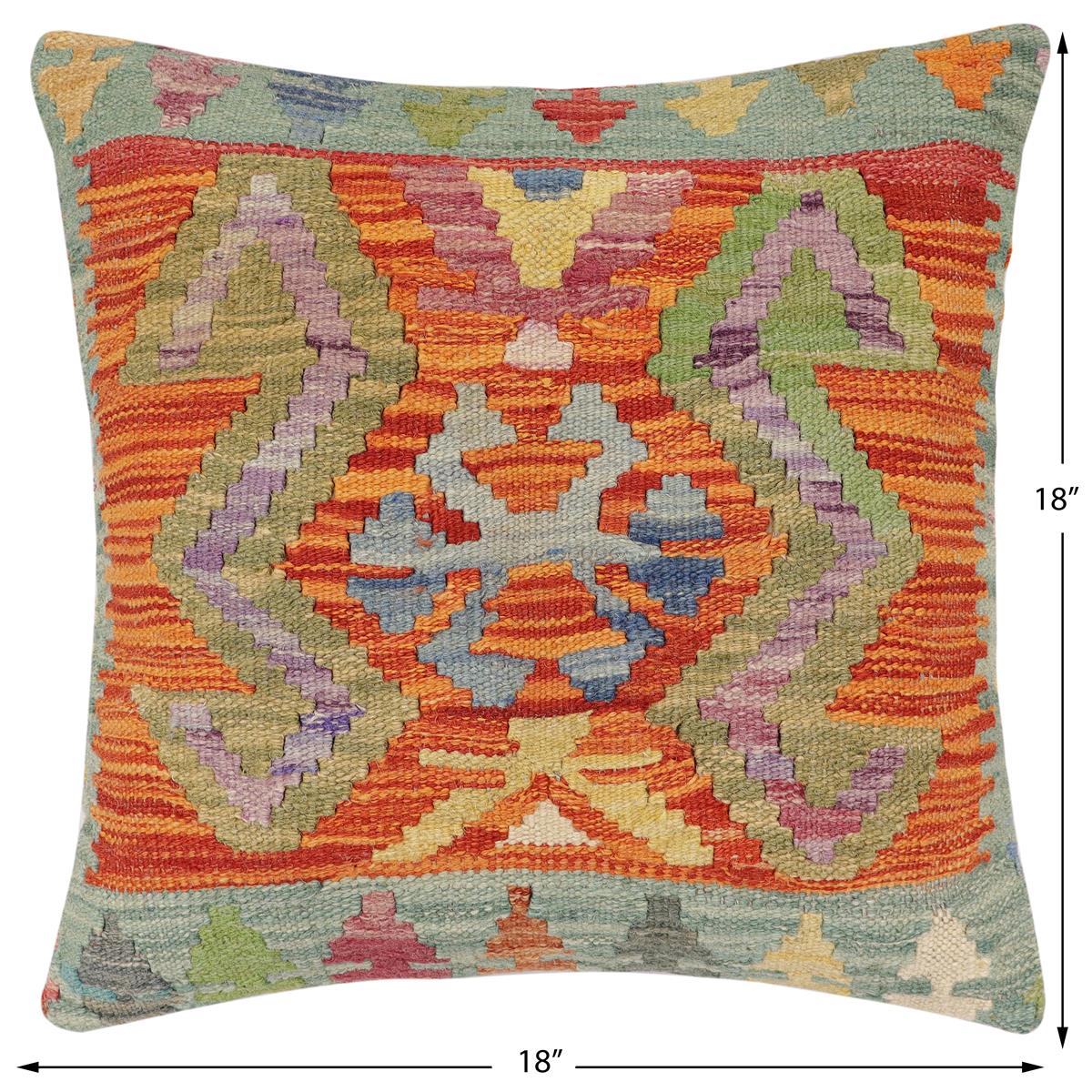 handmade Traditional Pillow Rust Blue Hand-Woven SQUARE 100% WOOL Hand woven turkish pillow2 x 2