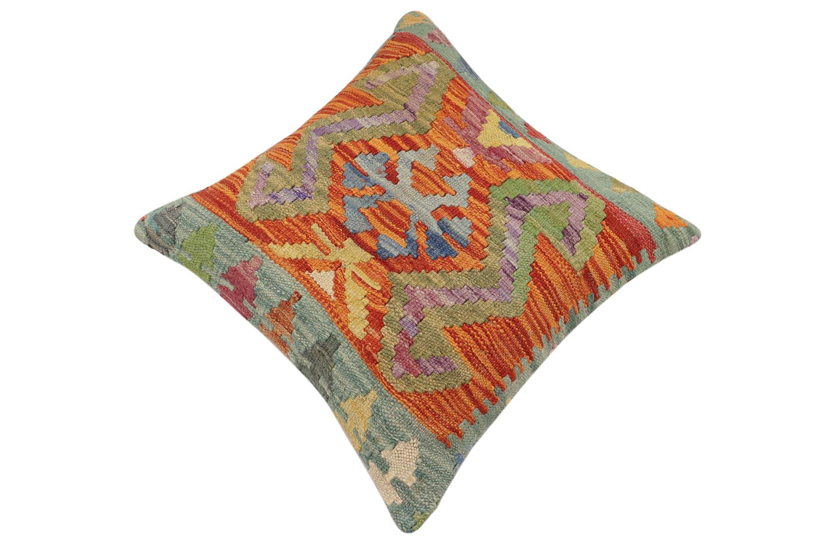 handmade Traditional Pillow Rust Blue Hand-Woven SQUARE 100% WOOL Hand woven turkish pillow2 x 2
