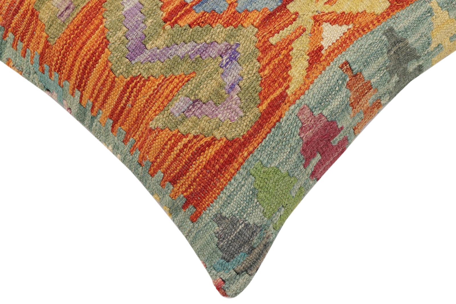 handmade Traditional Pillow Rust Blue Hand-Woven SQUARE 100% WOOL Hand woven turkish pillow2 x 2